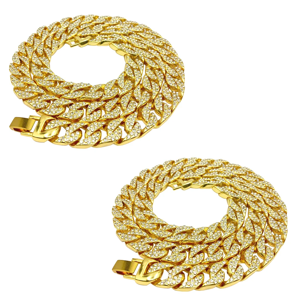 

Unisex And Mens Necklace Hip Hop Fashion Jewelry Accessory Cuban Gold Link Chain Pendant With Crystal Rhinestones