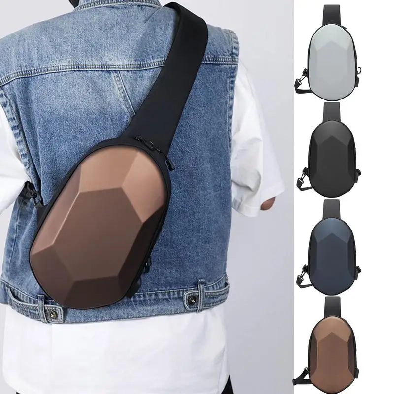 

Men Chest Bag Hard Shell Waterproof Crossbody Bags Large Capacity Sling Backpack Travel Bag With USB Port Headphone Jack bikers