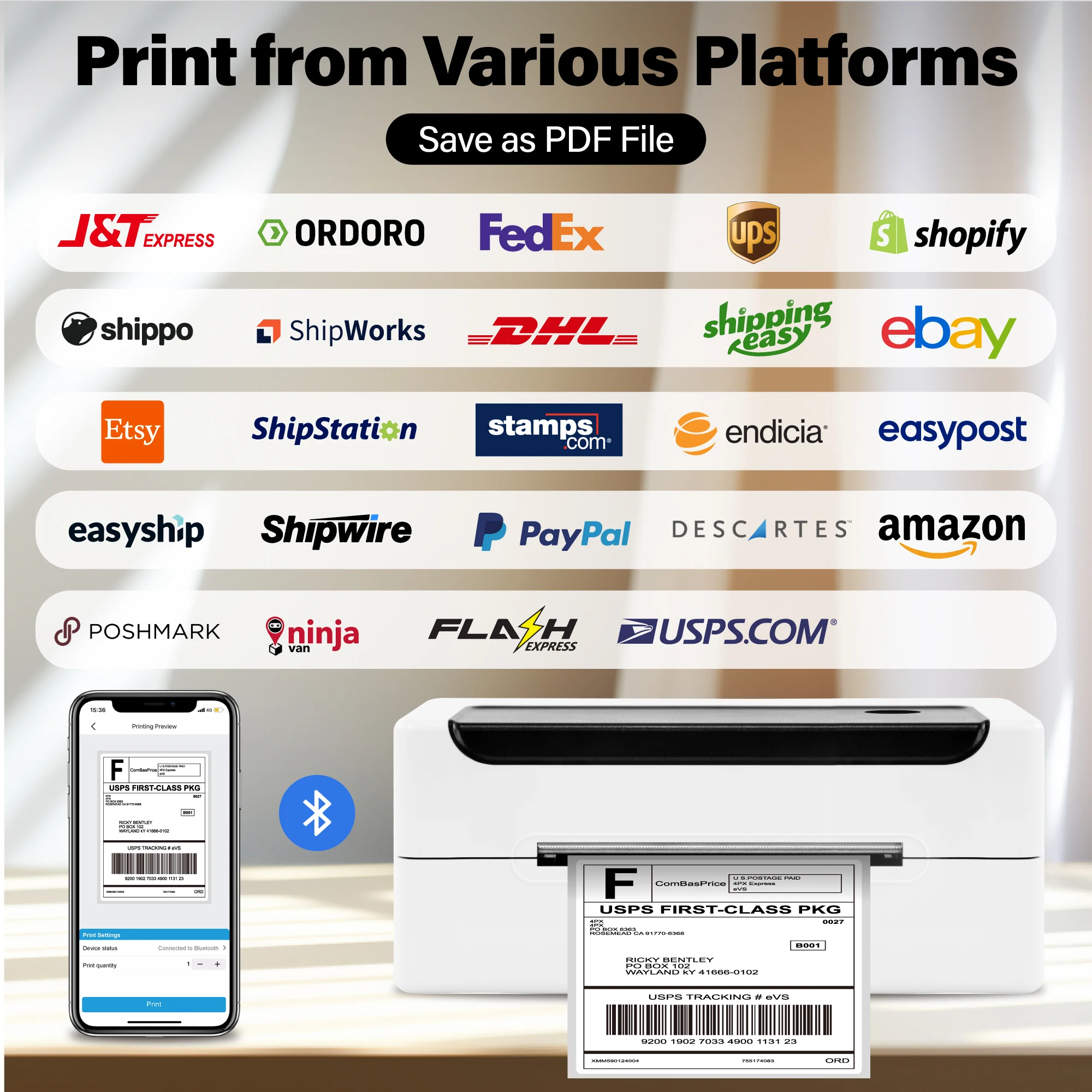 Термопринтер этикеток Milestone 4x6 высокоскоростной Bluetooth/USB-принтер 150 мм/с 100x150 мм