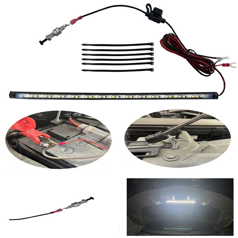 

White Under Hood LED Light Kit With Automatic on/off -Universal Fits any Vehic Car LED Lights Automatic Switch Ties Strips