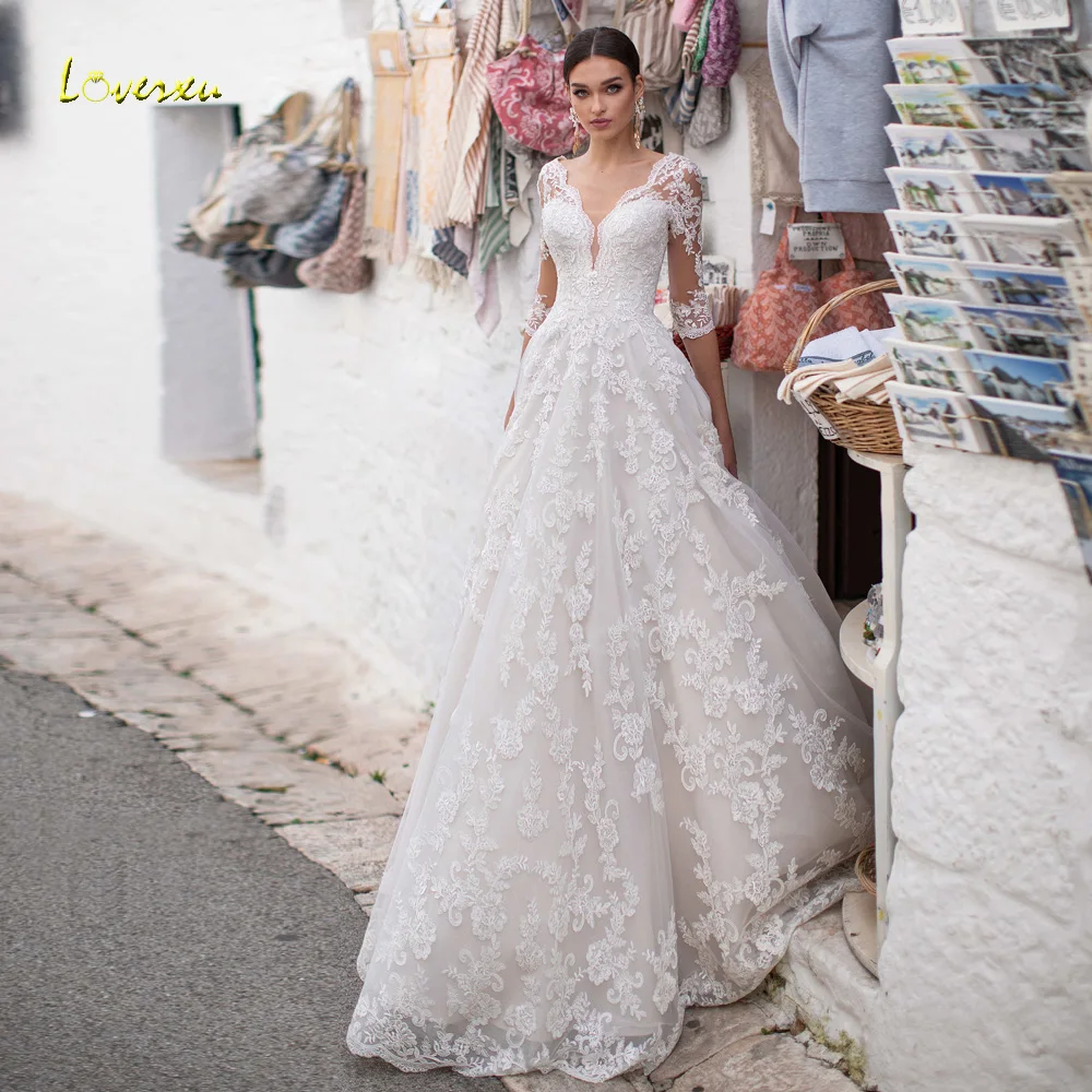 

Женское винтажное свадебное платье Loverxu, ТРАПЕЦИЕВИДНОЕ ПЛАТЬЕ на шнуровке с рукавом три четверти, 2023