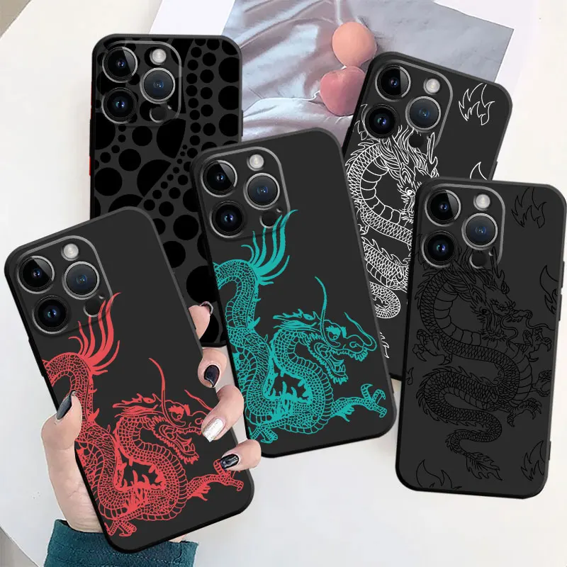 

Case for Apple iPhone 11 12 13 14 Pro Max 7 8 Plus XS XR 14pro 6S 13pro 5 Celular Matte Original Soft Dragon Polka Dot Design