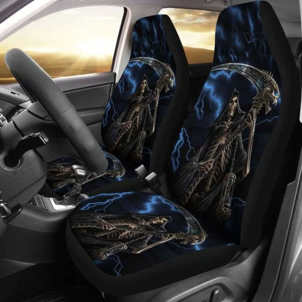 

Set Of 2 Grim Reaper Awesome Skull Car Seat Covers,Pack of 2 Universal Front Seat Protective Cover