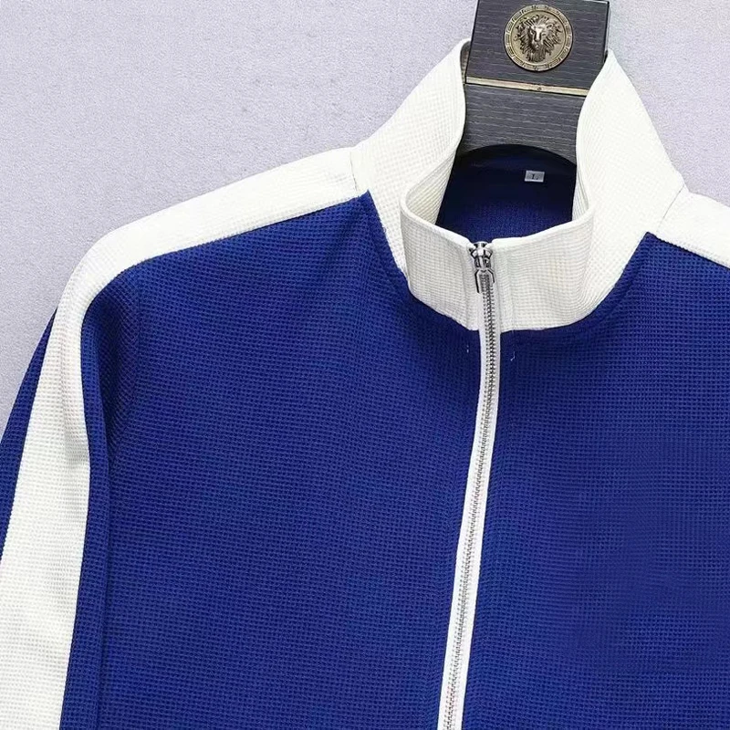 European and American new men's autumn and winter leisure sports zipper long-sleeved trousers fashion high-end two-piece suit