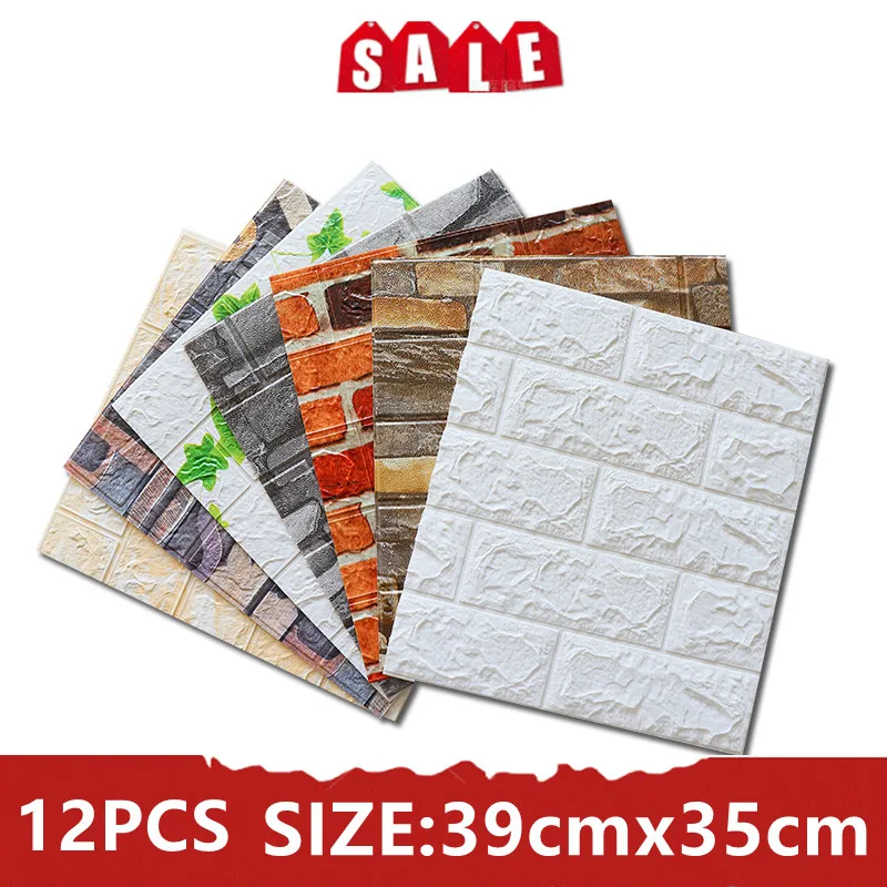 

12PCS Newly Designed 3D Brick Wall Paste Dedroom Decoration Foam Brick 3D Wall Wallpaper Self-Adhesive Panels Home Decoration