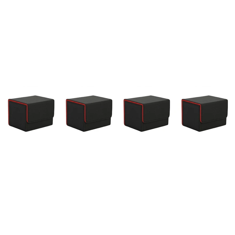 

4X Card Box Side-Loading Card Box Deck Case For Mtg Yugioh Card Binder Holder 100+,Black Red