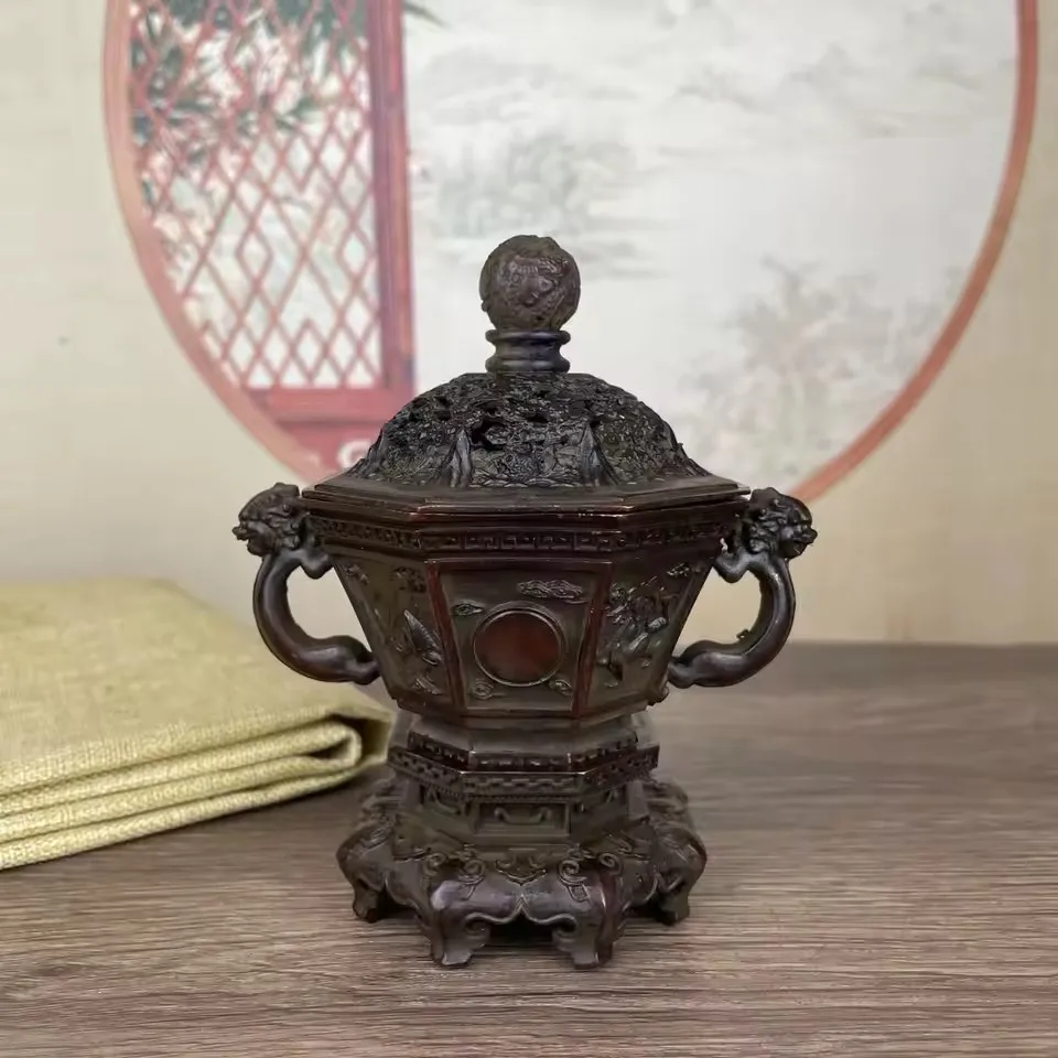 Фото Антикварная медная курильница Tengu с высоким воротом, курильница в стиле дзен, украшения №1