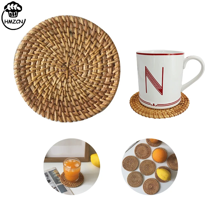 

New Placemat Pad Coasters Kitchen Table Mats rattan coaster Bowl Mats Padding Mat Insulation Pad Round Placemats Hand-made