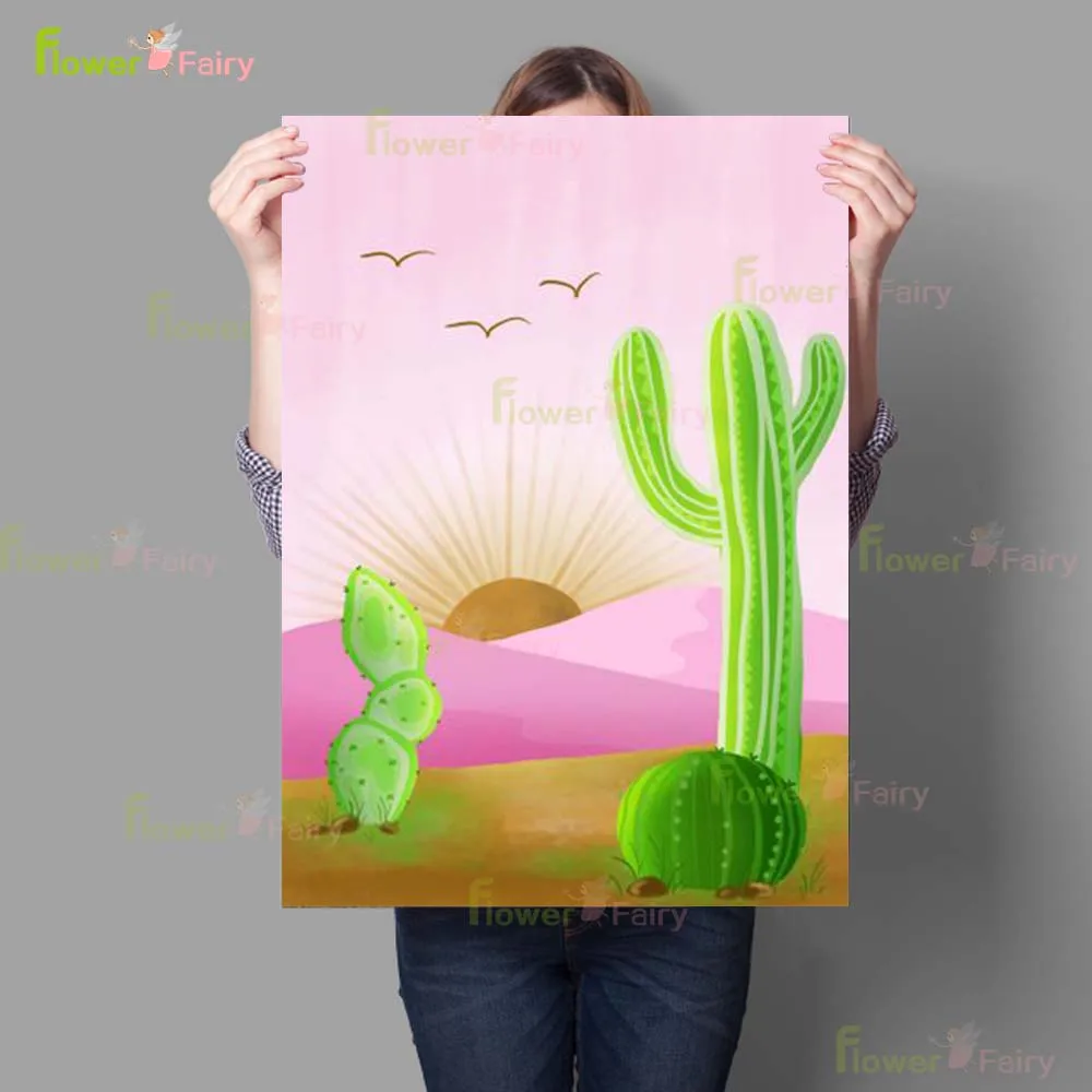 Кактусы розовые натуральные настенный постер в скандинавском стиле для гостиной