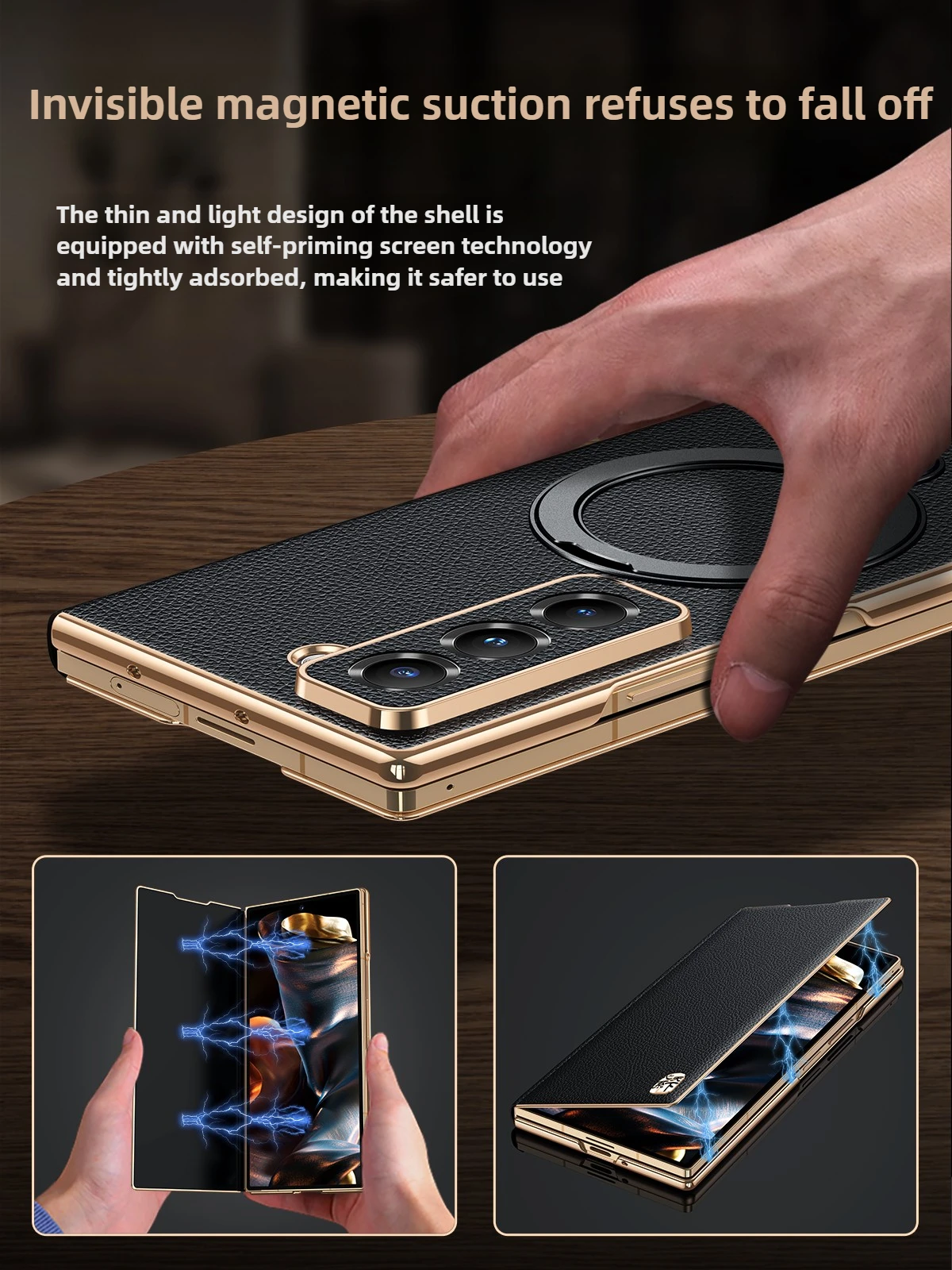 Фото Вращающаяся подставка для Samsung Z Fold 7 5, чехол из натуральной кожи SAM W26, магнитный кожаный чехол с полным покрытием для Samsung Z Fold5 №3