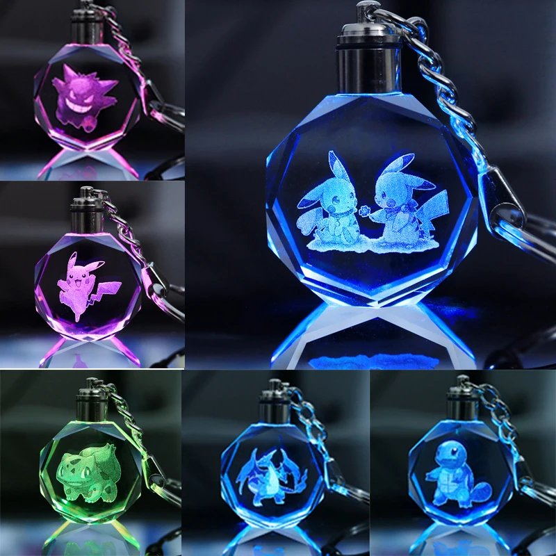 

Pokemon Anime Figure Pikachu Togepi Charizard Eevee Jigglypuff Pokémon Crystal Luminous Keychain Pendant Children's Toy Gifts