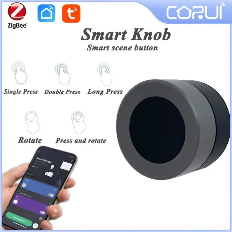 

CORUI Tuya ZigBee Smart Knob Battery Powered Wireless Scene Switch Button Controller Ultra-low Energy Automation Scenario Device