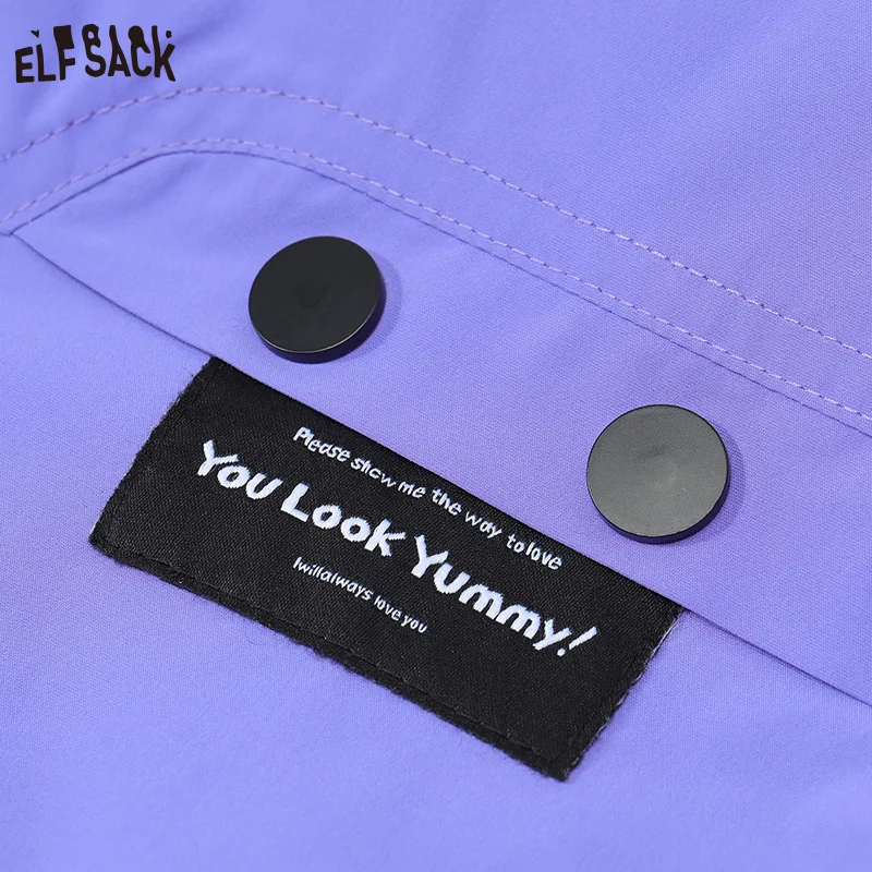 ELFSACK Purple Cargo Coats Warm Down Jackets Women 2022 Winter Loose Mid-length Coats