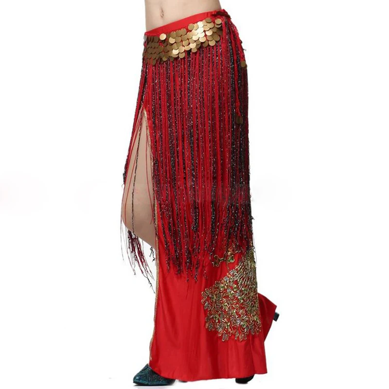 

New Women Tribal Belly Dance Belt Clothes Gypsy Costume Accessories Long Tassel Hip Scarf Lady Belly Dance Hip Skirts Coins Belt