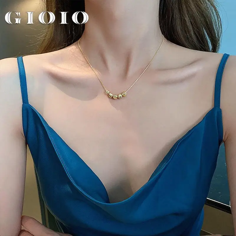 

Golden Bean Necklace For Women's Light Luxury Niche Design Sense 2022 New Clavicle Chain High Sense Simple Accessories Summer