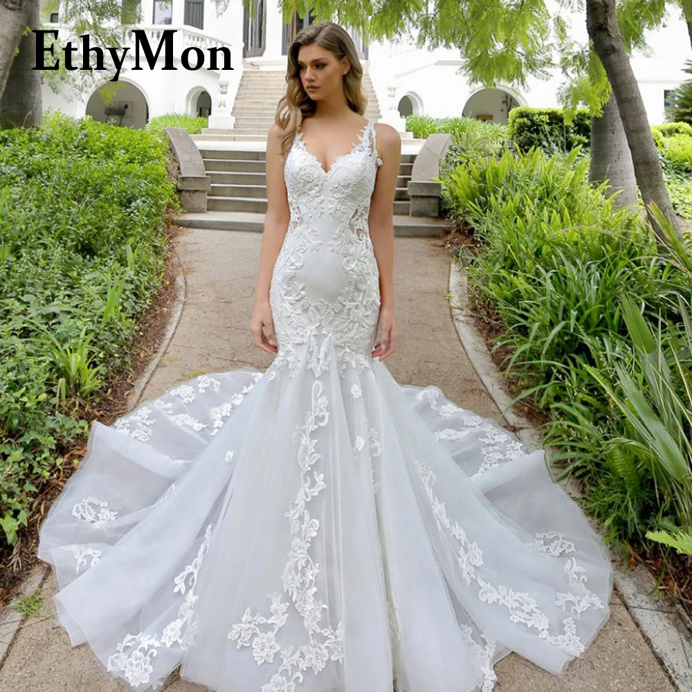 

Очаровательное свадебное платье этимон с V-образным вырезом для женщин женское платье с вырезом и открытой спиной со шлейфом индивидуальные платья