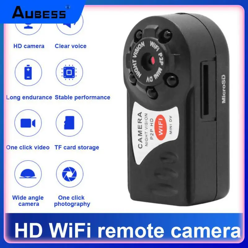

Wifi Dv Dvr Wireless Ip Cam Display Smoother Recorder Infrared Emote Monitoring Long Standby Time Mini Q7 Camera Ide-angle Lens