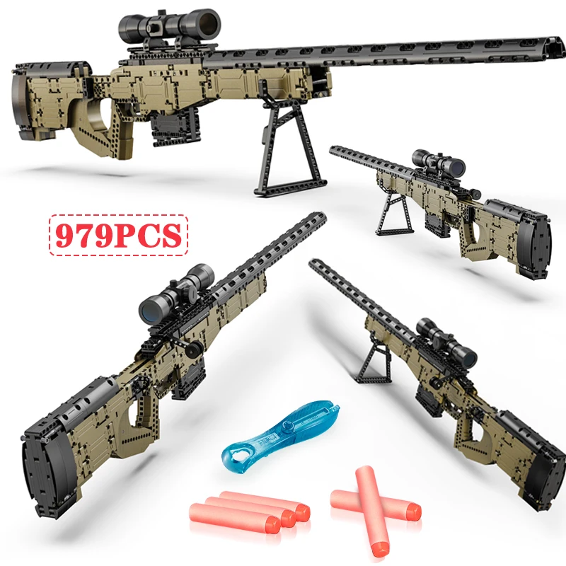 

979pcs Technical City Police WW2 Weapon Sniper Rifle Building Blocks Military DIY For Assault Rifle Bricks Toys for Boys Gifts