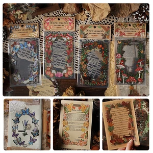 4 Styles 8Pcs/Bag Vintage Botanical Stickers Aesthetic Literature Butterfly Hand Account Material Decorative Stickers