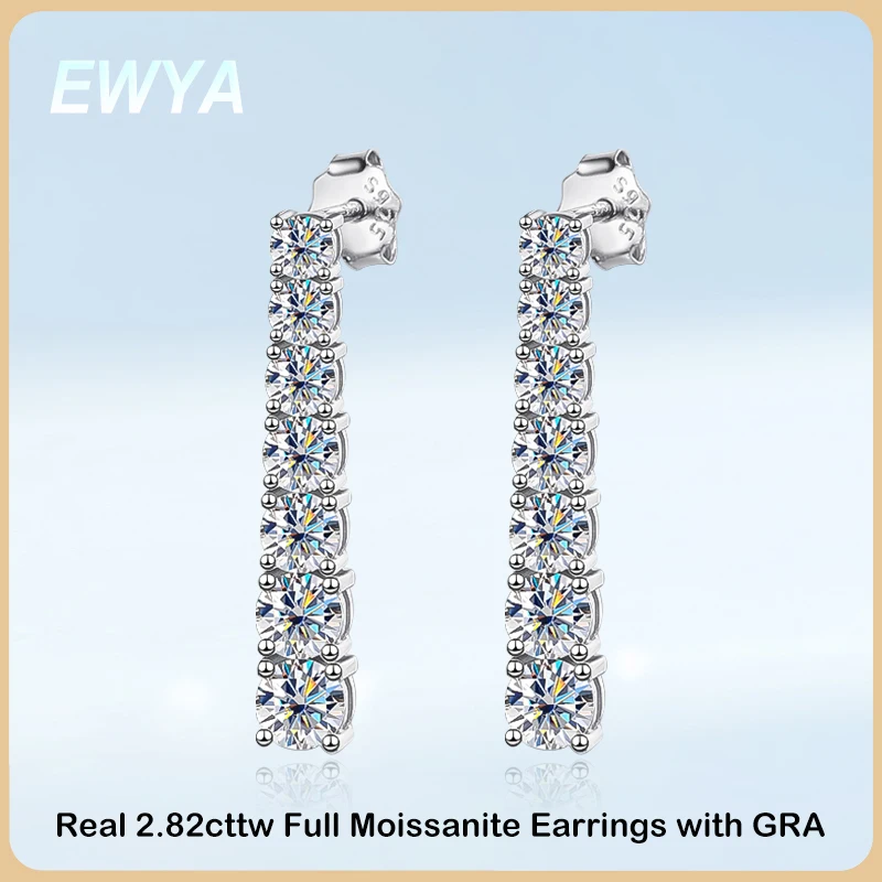 

EWYA Luxury 100% Real D Color 2.82cttw Moissanite Drop Earring for Women S925 Silver 7-Stone Diamond Long Tassel Dangle Earrings