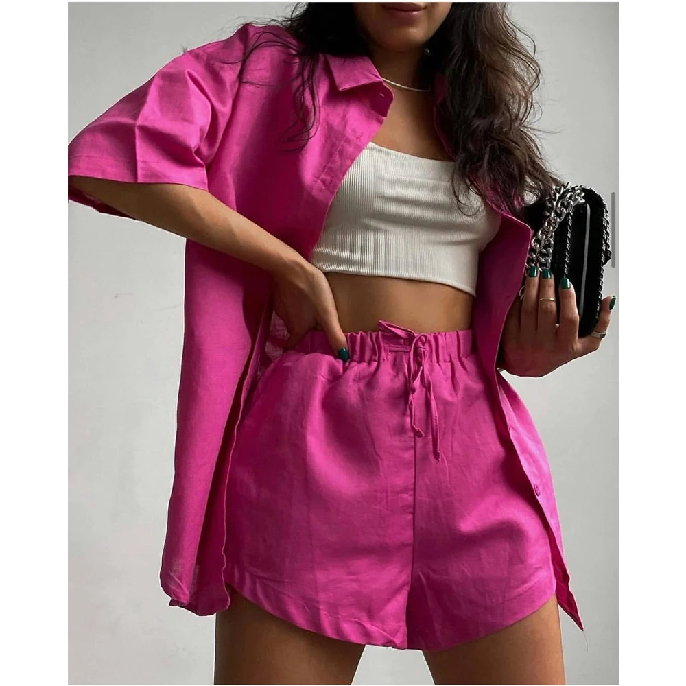 

Loung Wear Tracksuit Women Shorts Set Stripe Long Sleeve Shirt Tops And Waist Loose High Mini Shorts Two Piece Sets 2022 summer
