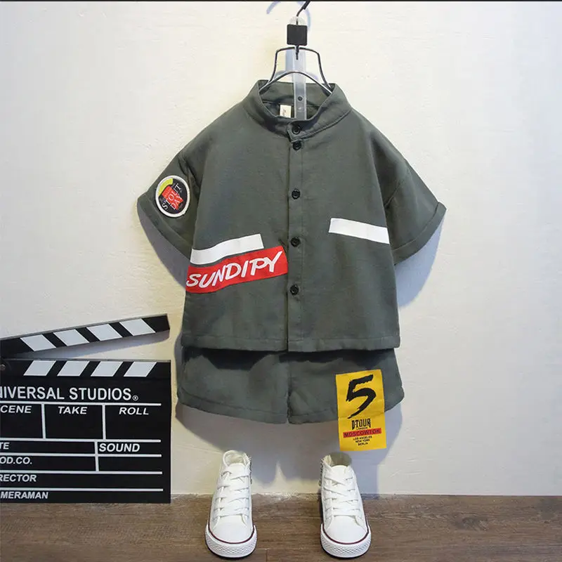 

baby Boys Summer Clothing Sets 2022 New Fashion Letters Short Sleeve shirt +pant 2 Pieces Suits Teenager Clothes 2-8 years