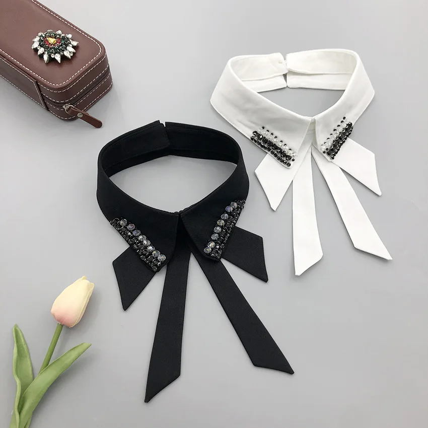 

Женская рубашка, съемные воротники, бусины ручной работы, искусственный воротник, женский свитер, шейный бант, съемная блузка, топы, ложный воротник