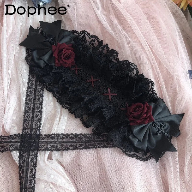 

Customized Sweet Headband Dark Goth Lolita Rose Cross Lace Bow Hairband Lolita Hair Accessories Headdress New Headwear For Women