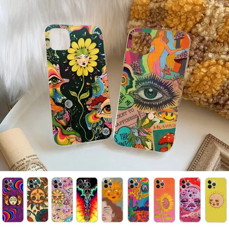 

Indie Hippie Art Phone Case Silicone Soft for iphone 14 13 12 11 Pro Mini XS MAX 8 7 6 Plus X XS XR Cover