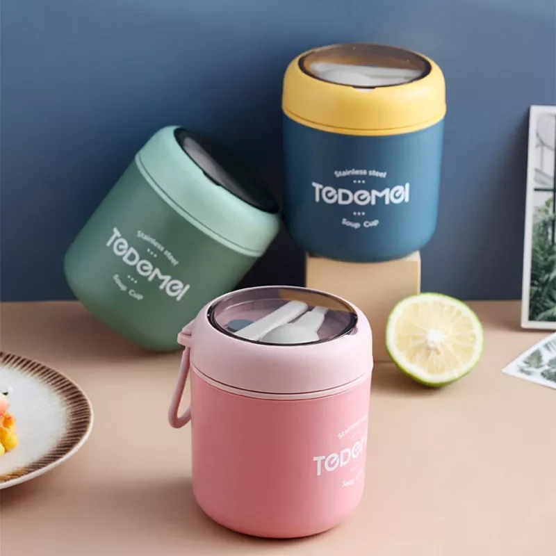 

New in Thermal Lunch Box Food Container with Spoon Stainless Steel Vaccum Cup Soup Cup Insulated Lunch Box Breakfast Tableware