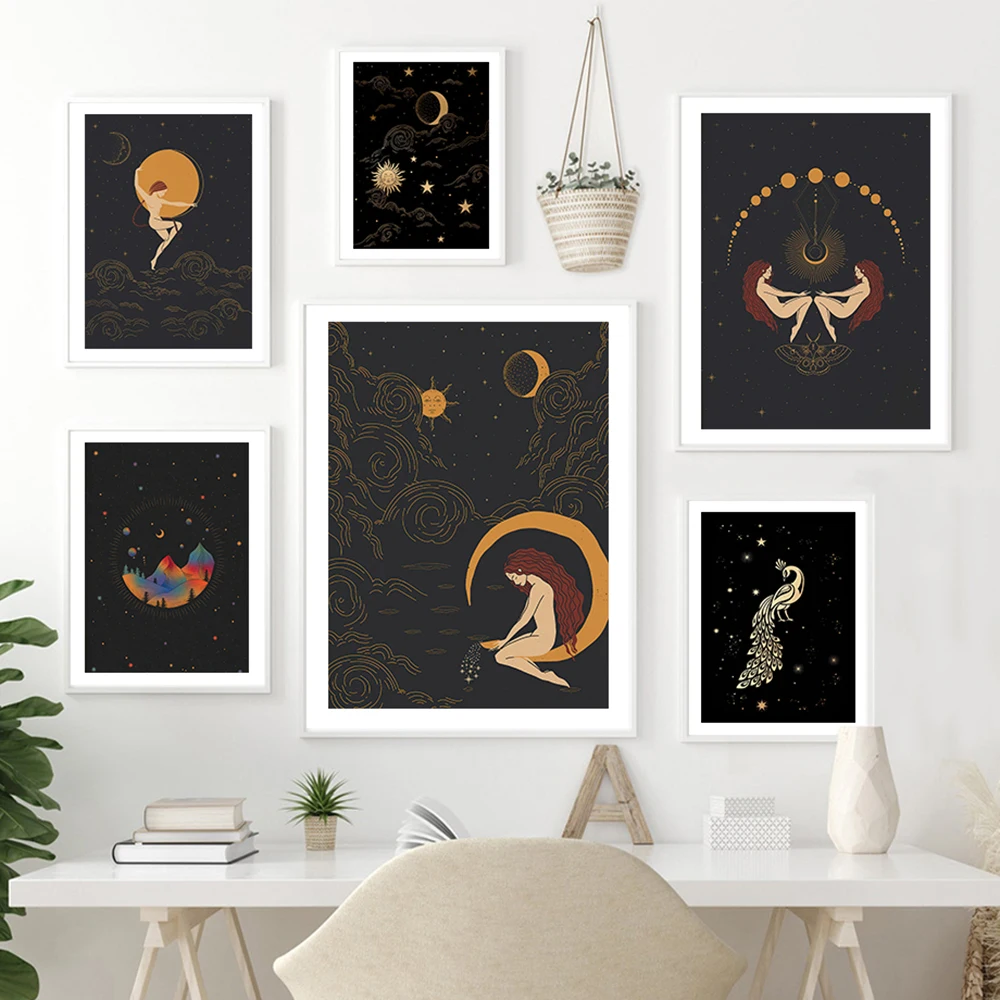 

Witchy Moon Goddess Witchcraft Celestial Wall Art Canvas Painting Nordic Posters And Prints Wall Pictures For Living Room Decor
