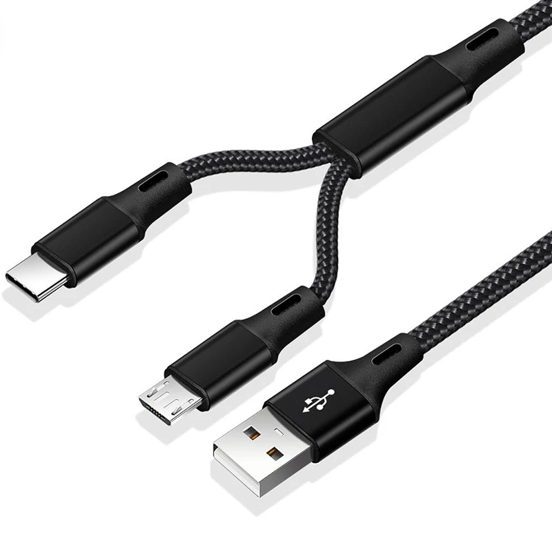 

2 In 1 Micro USB Cable Type C Cables Fast Charge Charger Cable Tablet Phone Charge Cord 2in1 Nylon Braided Android Wires