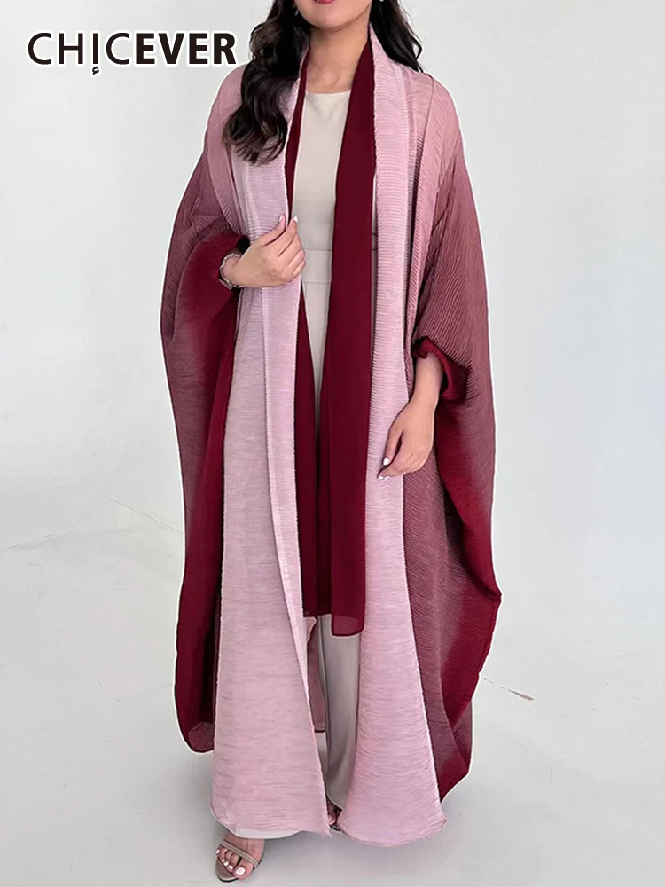 

CHICEVER, градиентные пальто для женщин, с отворотом, с длинным рукавом, в стиле пэчворк, со складками, повседневные, винтажные, большие, хитовые цвета, пальто, женская осенняя одежда