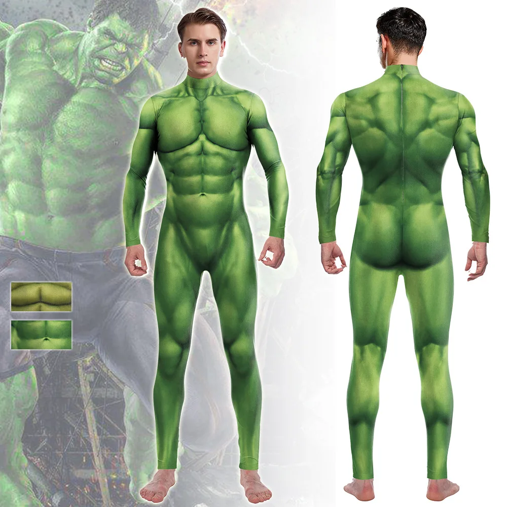 Superhero Bruce Banner Hulk Muscle Tights Jumpsuits Cosplay Costume Men Women Halloween Party Performance Zentai  Bodysuit