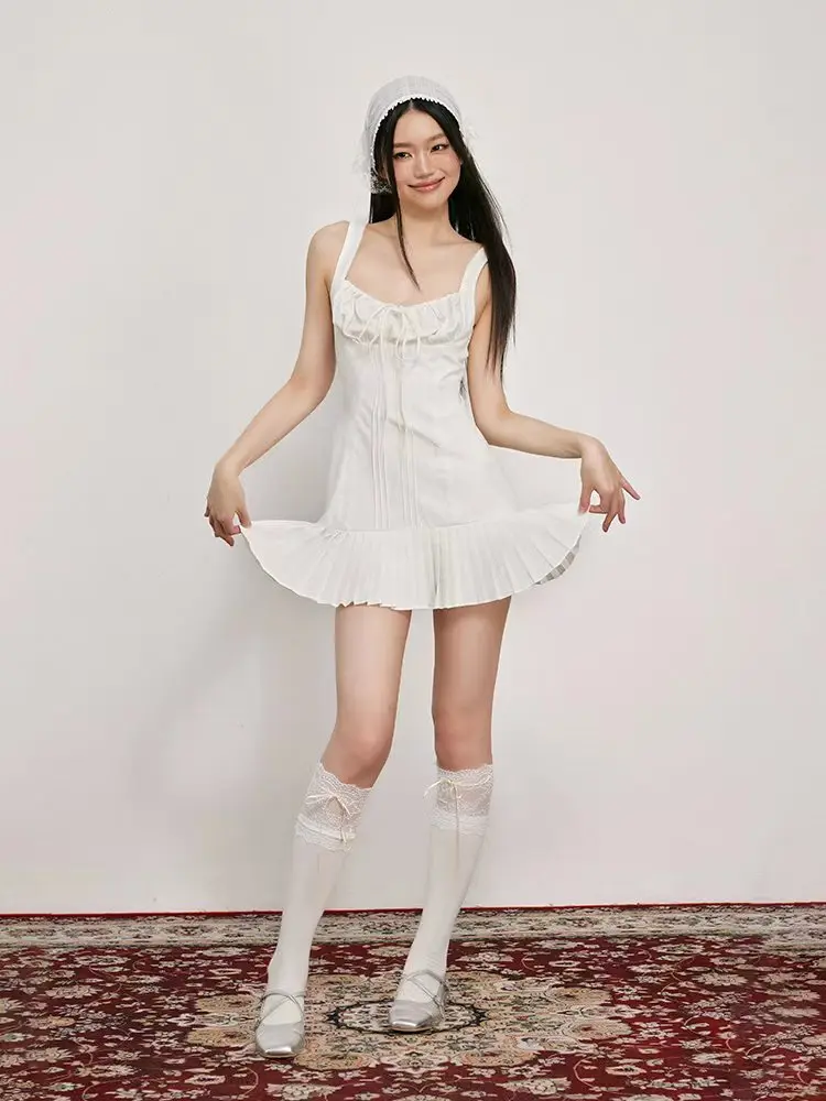 Женское плиссированное платье donslip Кружевное облегающее приталенное на бретелях