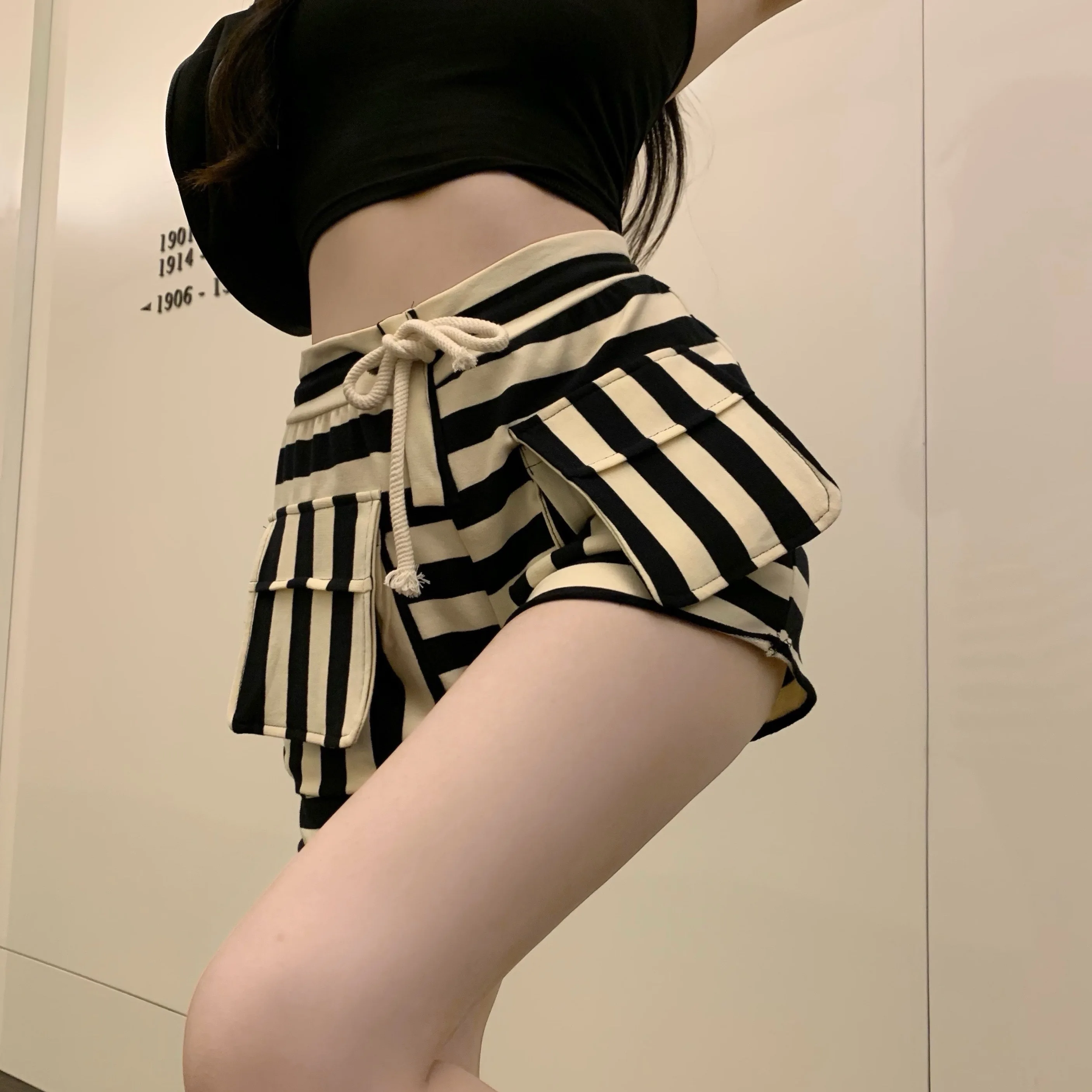 

Шорты женские повседневные в полоску, с поясом на резинке