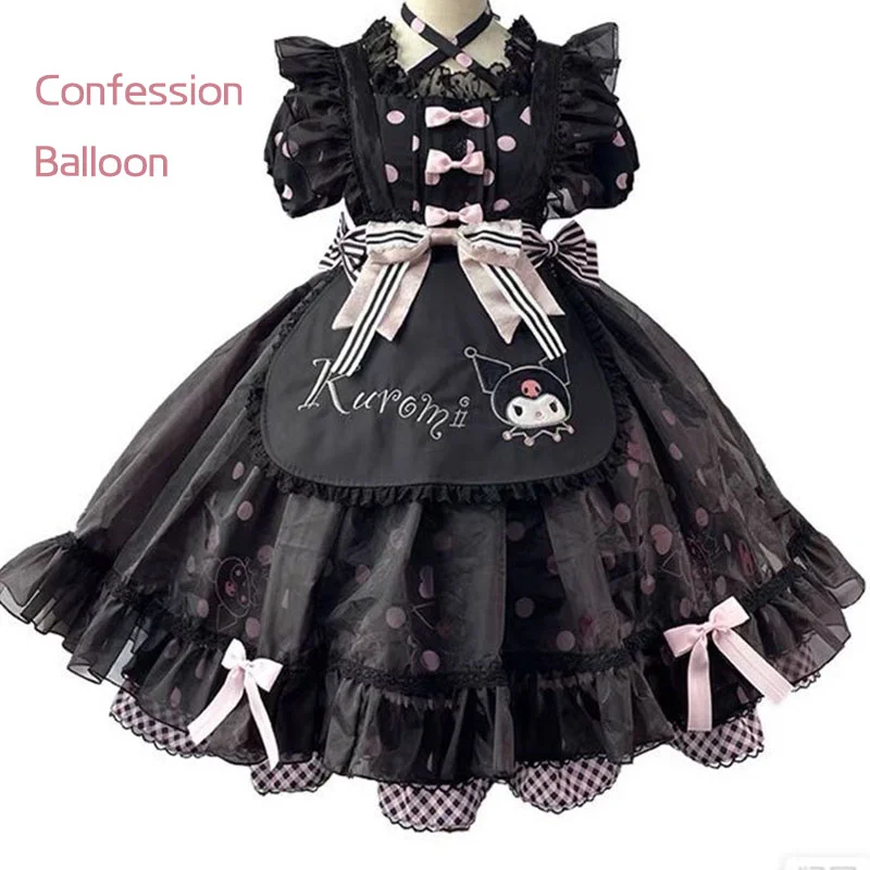 

Sanrio Kuromi Lolita Princess Dress Confession Balloon New Kawaii Sweet High Value Black Polka Dots Genuine Outfit Dress Clothes