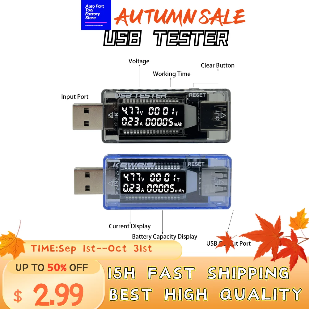 

Electric USB Tester Meter Current Voltage Charger Capacity Test Time Display Mobile Power Detector V20 Battery Smart