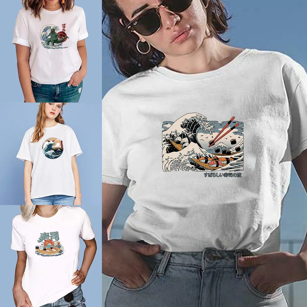 

Женская футболка с волнистым принтом, Повседневная облегающая футболка с круглым вырезом, дышащий уличный топ с коротким рукавом, лето 2023