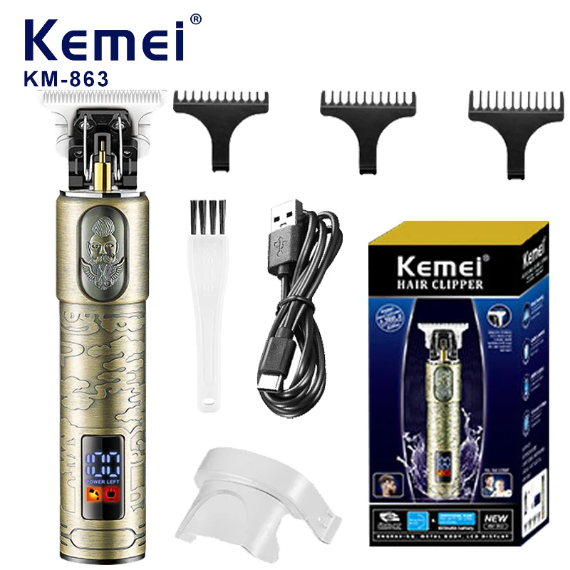 Электрический триммер для волос Kemei винтажная машинка стрижки с цифровым