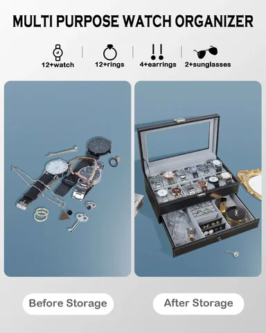 Коробки для часов Geekthink, 12-местная, искусственная кожа