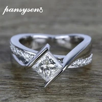 pansysen 925 sterling silver rings for women simple design square zircon bridal wedding engagement jewelry ring bijoux wholesale