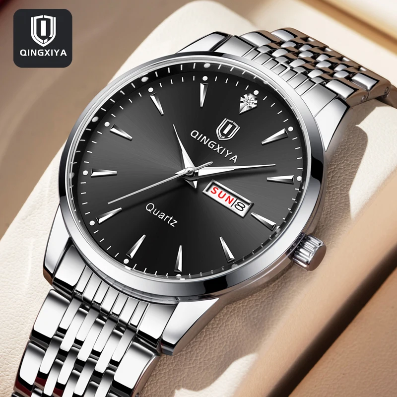 

QINGXIYA Luxury Men Watches Business Top Brand Man Wristwatch Stainless Steel Waterproof Luminous Date Week Quartz Men's Watch