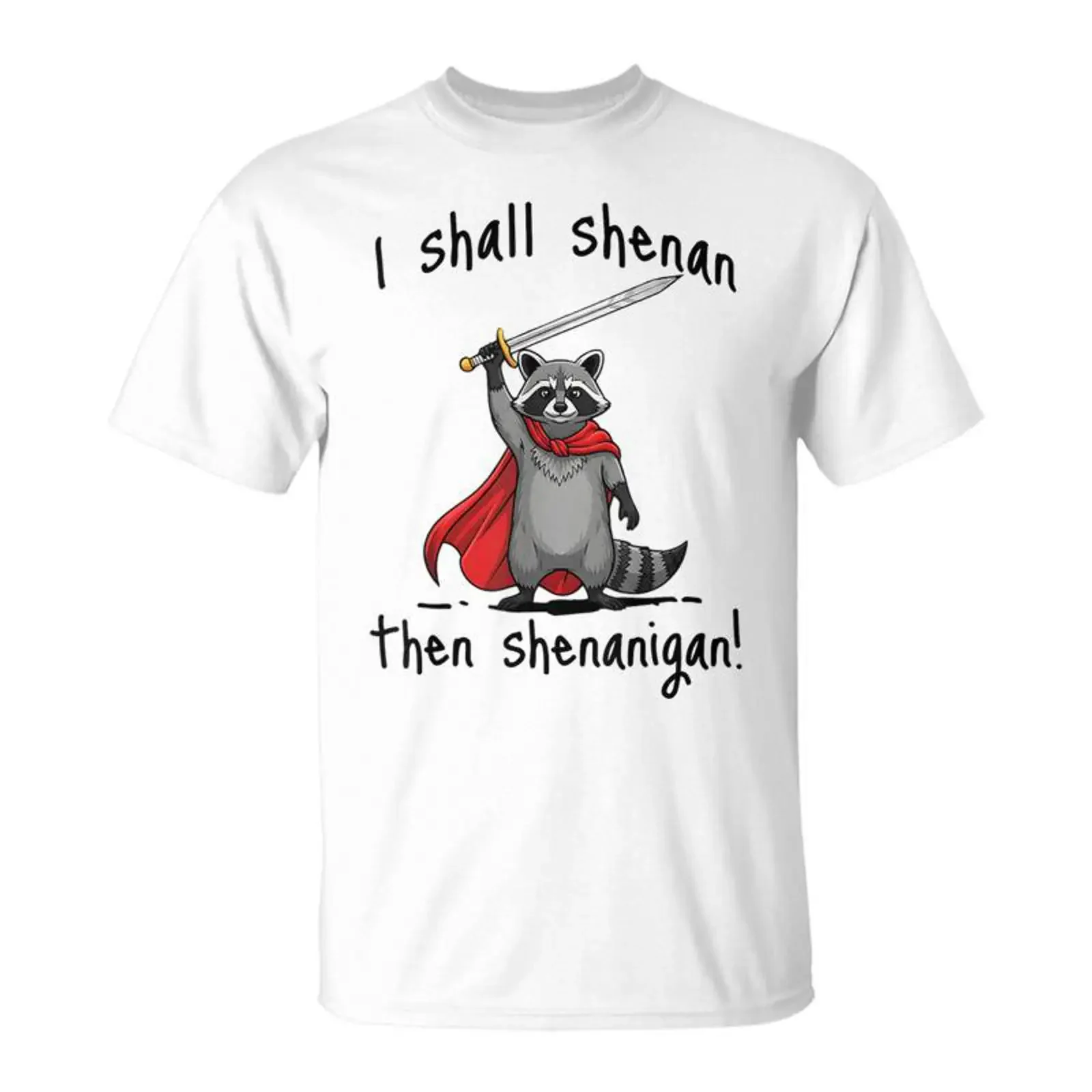 Фото Футболка I Shall Shenan Then Shenanigan с милым мемом про енота, винтажная, стильная, универсальная, удобная, мягкая, для мужчин №1
