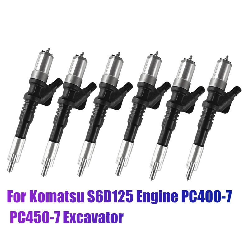 

6PCS New Diesel Common Rail Injector 095000-1211 / 6156-11-3301 For Komatsu S6D125 Excavator PC450-7 PC400-7 PC-7