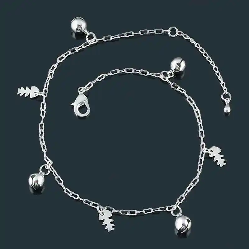 

SUNYIK 18KGP Chain Anklets With Bells Fishbone Crown Heart Shape Charm Adjustable Foot Ankle Bracelet For Women Fashion Jewelry