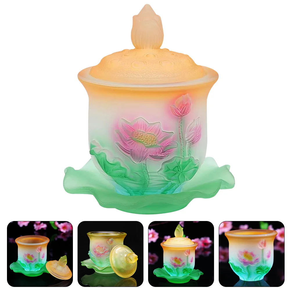 

Cup Offering Altar Tea Ritual Water Accessories Decorative Bowl Crystal Worship Zen Traditional Holy Buddhism Blessing Gaiwan