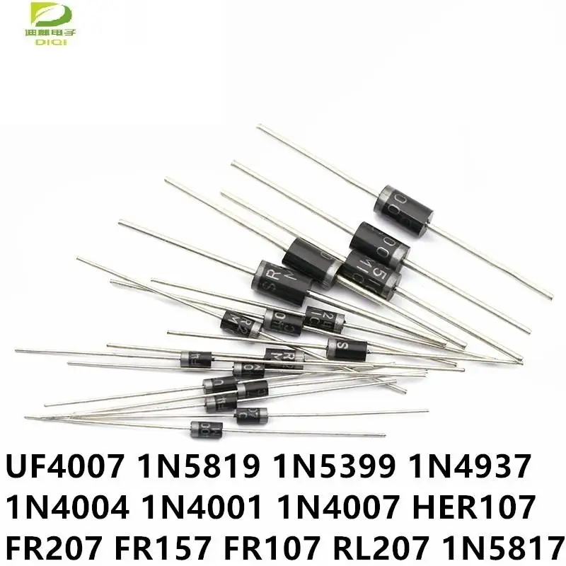 

50PCS 1N5817 1N5819 1N5399 1N4937 1N4004 Schottky Rectifier Diode 1N4001 1N4007 UF4007 HER107 FR207 FR157 FR107 RL207 DO-41 4.9