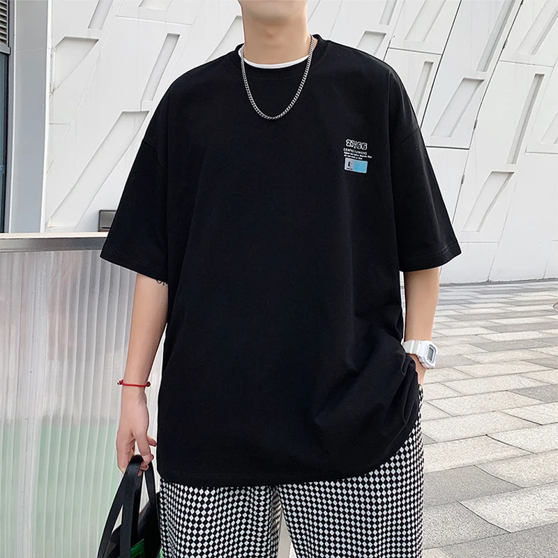 

minimalist style Short Sleeve Letter print T-shirt For Men Fashion Boys' Trend black Tops Summer Oversized Male Casual Tee Shirt