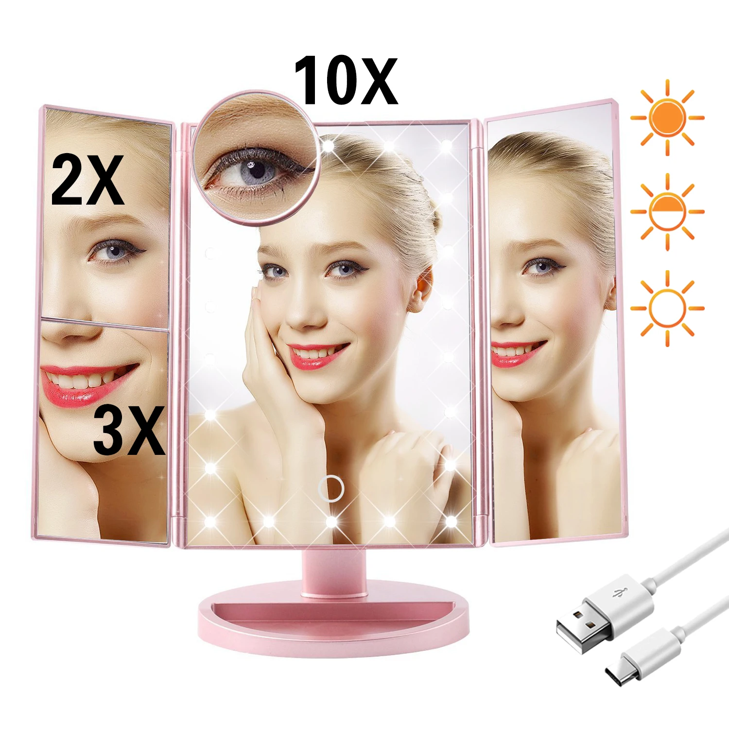 

Makeup Mirror With 22 Led Lights 3 Foldable 2/3X Magnifying Portable Bedroom Dressing Table Cosmetic Vanity Mirrors Make Up Tool